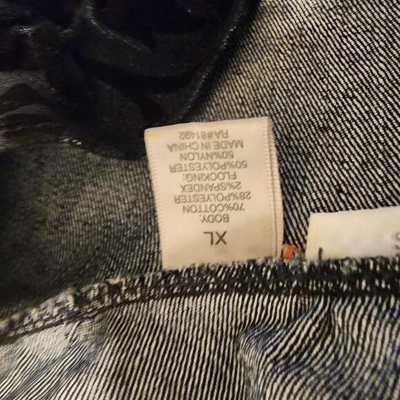 Tantrum Black Brocade Ruffled Front Denim Zipper Jacket XL-Statement piece - Picture 5 of 10